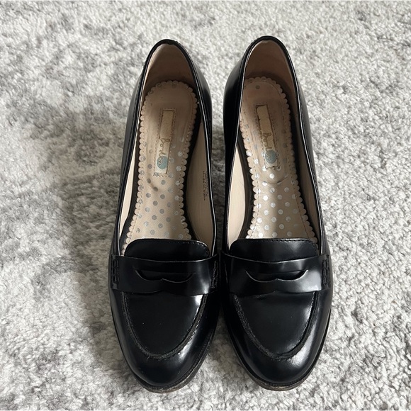 Boden Black Loafer High Heel Pumps Oxford Leather Women’s 38 7.5 - Picture 4 of 9